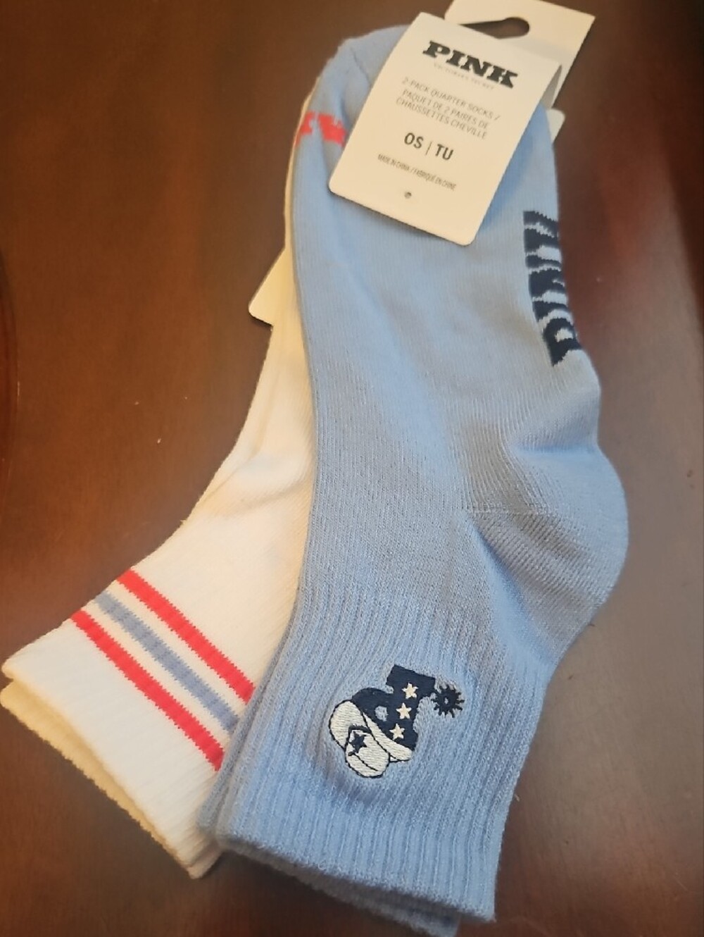 PINK Victoria's Secret Light Blue & White Athletic Crew Sock Duo - Picture 3 of 8